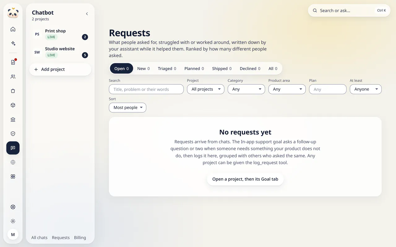 Requests in LuckPanda for Fernhill Studio: with No requests yet.